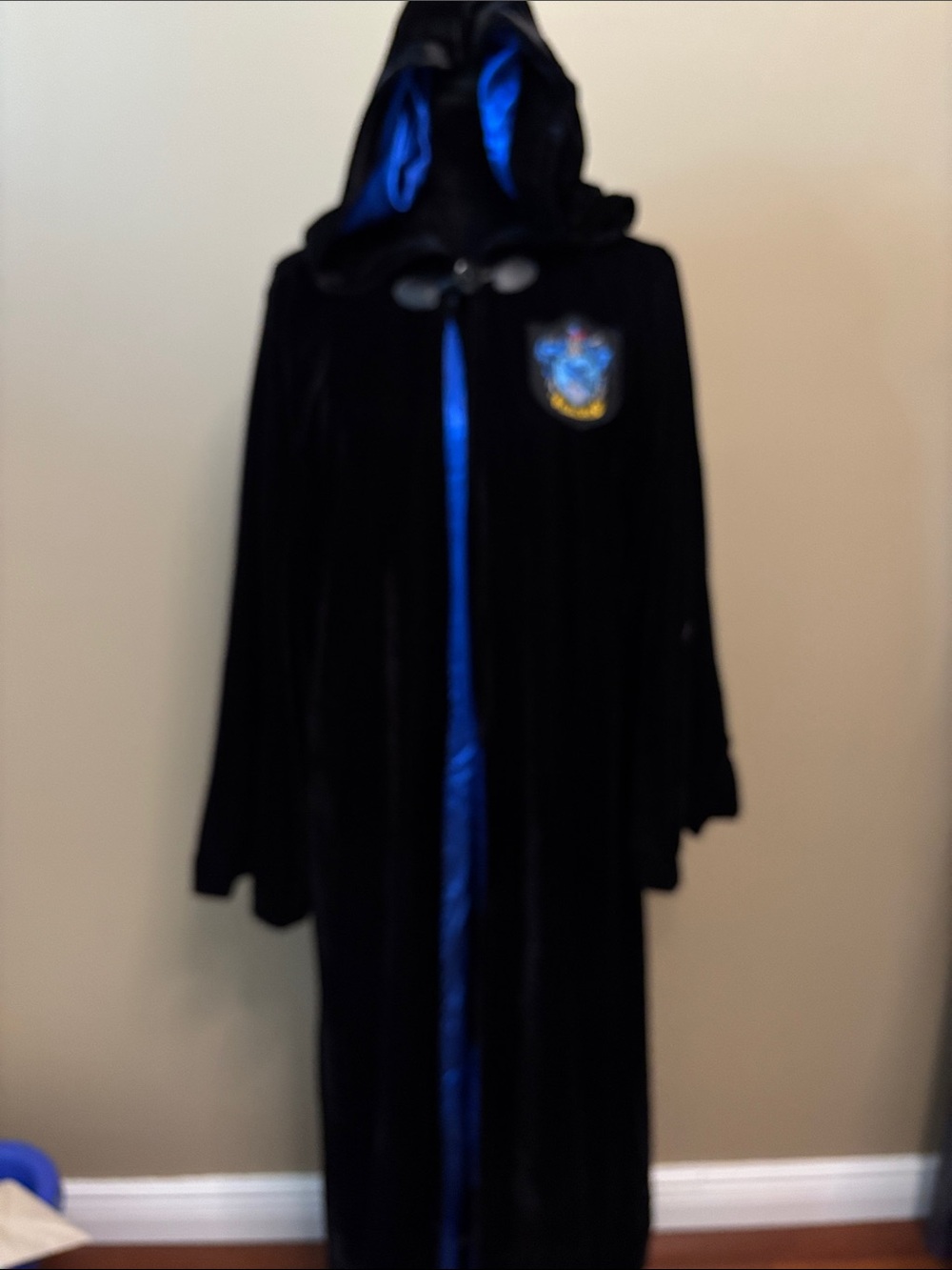 Black Hooded Cape with Blue Lining and Crest